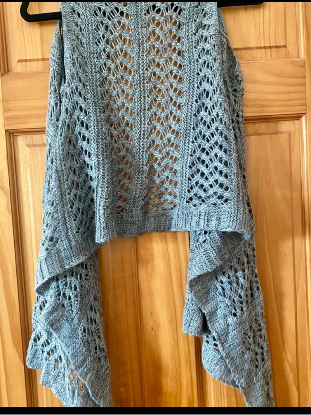 It's Our Time Boho Crochet Waterfall Cardigan Vest Gray Open Knit Sleeveless S